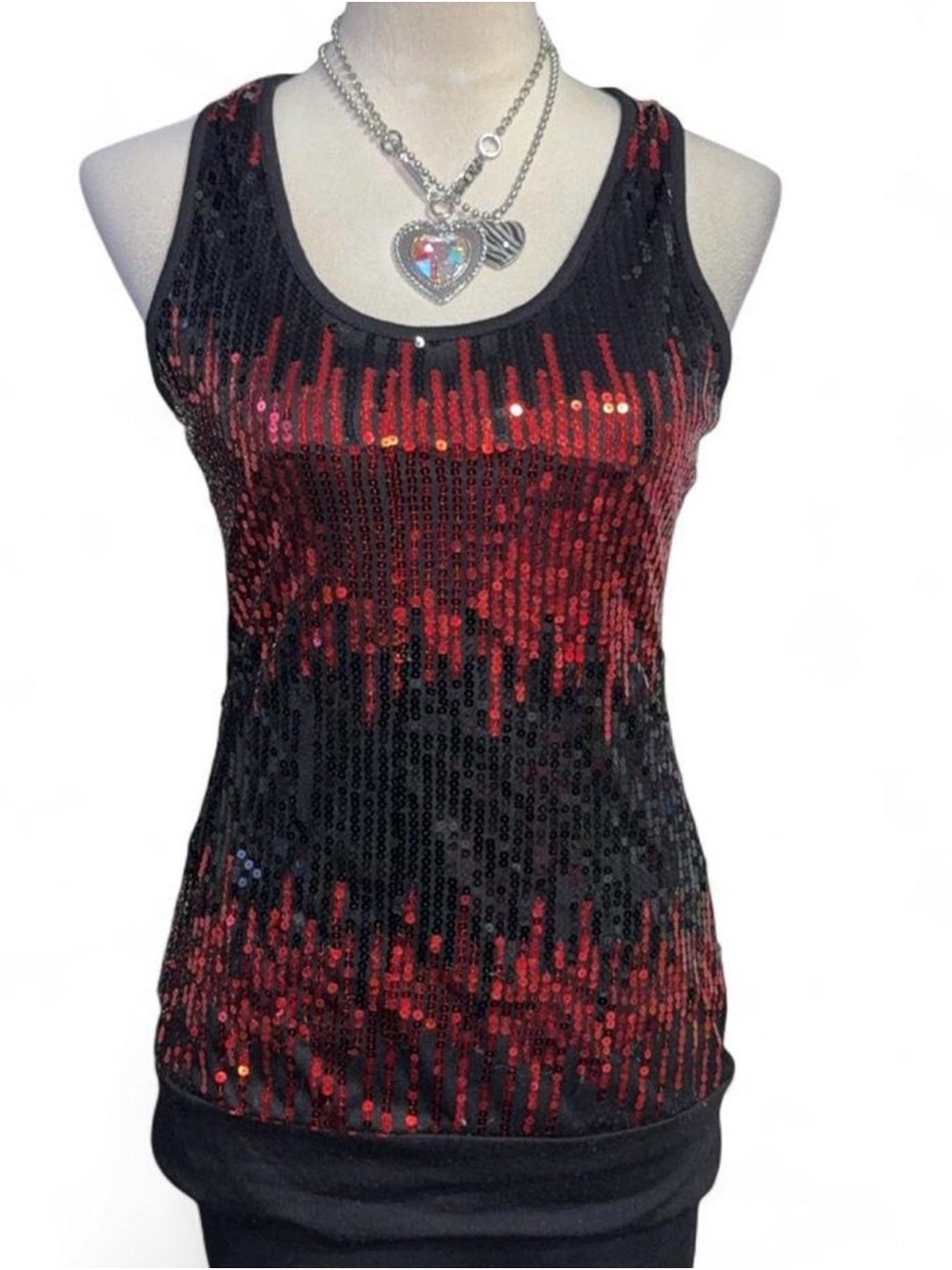 Lipstick Boutique Black Tank Top with Red Sequin Ombre Y2K